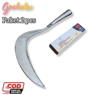 ( PROMO ) Sabit Madura Gagang Besi Dan Batu Asah - Arit Baja Putih Anti Karat Super Tajam - Arit Pen