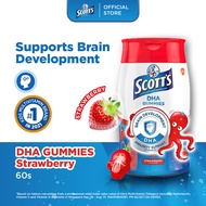 SCOTTS DHA Fish Oil Omega 3 Gummies Supplement for Children Supports Brain Development Strawberry 60