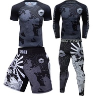 Rashguard MMA เสื้อยืด + กางเกงมวยไทยชุดกีฬากางเกงขาสั้น Bjj Jiu Jitsu ชุดเสื้อผ้าฝึกซ้อมมวย