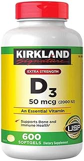 Kirkland Signature Maximum Strength Vitamin D3 2000 I.U. 600 Softgels, Bottle Personal Healthcare / 