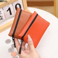 AURORY Mini Coin Purse, Solid Color Zipper Coin Key Bag, Unisex PU Leather Storage Pouch Small Wallet Women Men