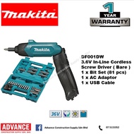 MAKITA Power Tools 3.6V DF001DW In-Line Cordless Screw Driver **Included: 1 x Bit Set 81 pcs, 1 x AC