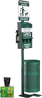 Flash Furniture Kessler Pet Waste Station with Glow in The Dark Sign, Roll Bag Dispenser, Sanitizer Bottle, Pedal Trash Can - Includes 600 Bags &amp; 50 Can Liners
