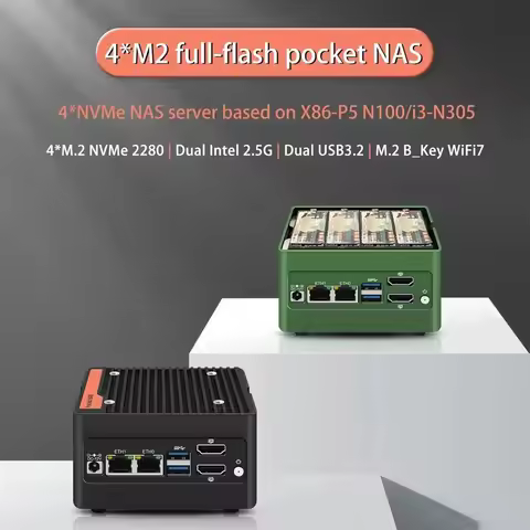 New Pocket 2xi226-V 2.5G NAS Computer 4xM.2 NVMe Slot Firewall Mini PC Intel 3 N355 N305 N150 N100 D