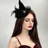 Wizard Hat Halloween Party Spider Top Hat Headdress Retro Feather Dinner Dress Hair Accessories FJ-5