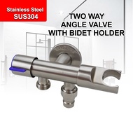 Stainless Steel SUS304 Two Ways Angle Valve Bidet Spray Holder and Flexible Hose for Bathroom & Toil
