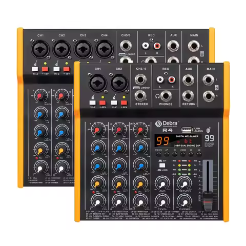 99DSP Stereo R4/R6 DJ Controller Audio Mixer 6.5 Mm Output TypeC Sound Card for Live Mixing PC Recor