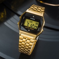 CASIO รุ่น A159WGED-1DF นาฬิกา Casio วินเทจดีไซน์ตัวเรือนสีทอง หน้าปัดดำ ตกแต่งด้วยเพชร - ของแท้ 100% รับประกันสินค้า 1 ปีเต็ม