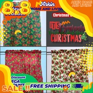 Christmas Candy Cane Ribbon Window Curtain Geena Fabric 68 by 58 Inches