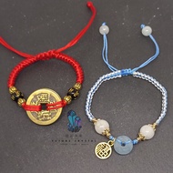 Five and Emperor Coins Bracelet, Aqua Bracelet (Adjustable) / 五帝钱, 海蓝宝平安扣手链 (可调节) / Gelang 5 Syiling