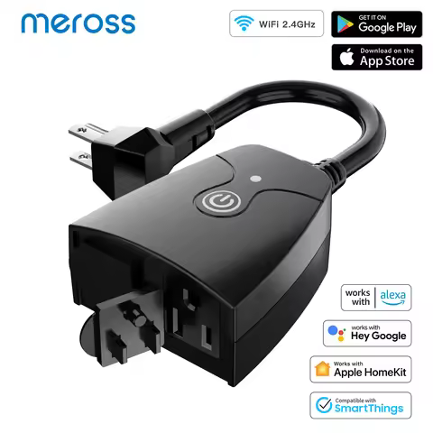 Meross HomeKit US Smart Outdoor Plug WiFi Outlet with 2 Grounded Sockets Timer Function Support Alex