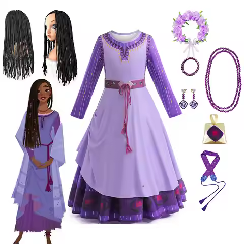 New Movie Wish Star Costume Asha Dress for Little Girls Princess Party Ball Gown Fancy Cosplay Asha 