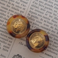 CHANEL 香奈兒 玳瑁 圓形 綴飾 耳環 香檳金 棕色 古董 復古 精品