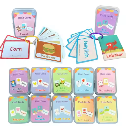 Baby Montessori Learn English Word Card Toddler Flashcards ABC Numbers Fruit Animal Body Educational