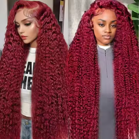99J Burgundy Wine Red Extra Long Deep Wave Brazilian Virgin Human Hair Wig 13x6 HD Transparent Lace 