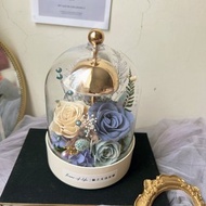 【生日禮物】flower-of-life 暖藍星願 風鈴拍拍玻璃罩 日本玫瑰