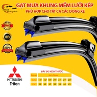 Gạt mưa lưỡi kép cao cấp cho xe MITSUBISHI TRITON bộ cần gạt kính nước mưa xe oto 2 lưỡi khung mềm