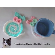 [Ready Stock] Crochet 1pair( 2pcs) Cute Cat Cup Coaster Cup Mat/Alas cawan kait 钩针猫咪杯垫