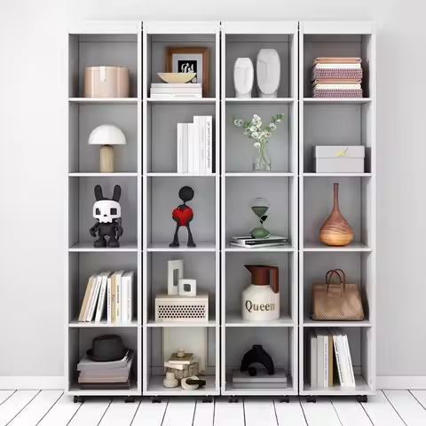 Foldable Hidden Queen Murphy Bed Cabinet with Storage Bookshelf Bookcase, Wood White Murphy Wall Bed