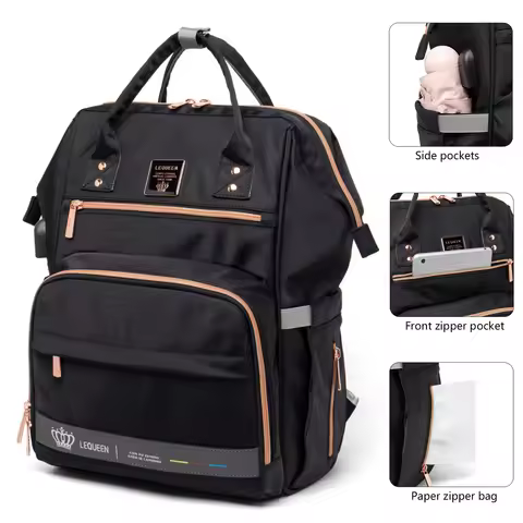 Original LEQUEEN A Large-capacity Mommy Bag Baby Care Diaper Bag Fashion Leisure Large Opening Multi