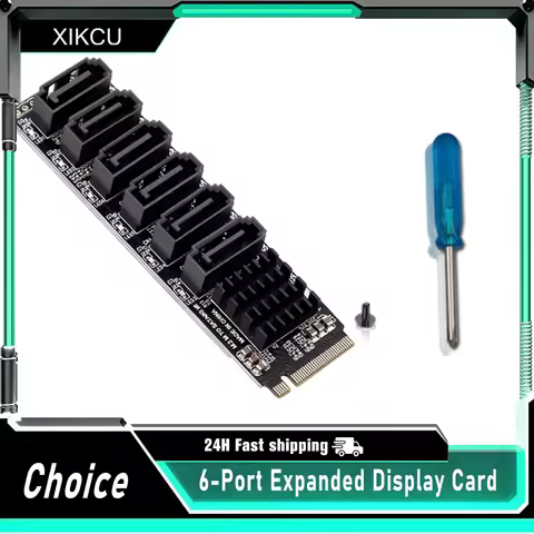 M.2 NVME M-Key PCIE 3.0 to SATA 6Gbps 6-Port Expansion Card NAS Hard Drive Extended PCI-E Adapter Ri