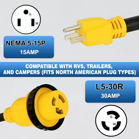 125V Universal For NEMA 5-15P Male to L5-30R Female 15 Amp to 30 Amp RV power Adapter Cord with Twis