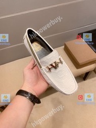 新款 新款 VERSACE 范思哲 White Leather Greca Loafers 男裝皮鞋  涼鞋 休閒鞋 拖鞋 涼鞋 休閒鞋 平底鞋 高踭鞋
