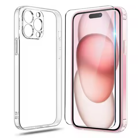 9H Screen Protector Tempered Glass for iPhone 15 14 13 12 11 Pro Max Clear Silicone Cover on iPhone 