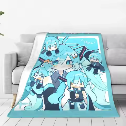 2026 Hatsune Miku Flannel Blanket Japan Anime Awesome Throw Blanket for Home Hotel Sofa Kawaii Bedro
