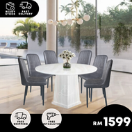 BETTY FURNITURE PC002 / PC003 / PC100 Round Fully Marble Dining Table Set + 6 Chairs /Meja makan bul