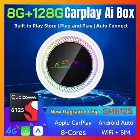 8GB+128GB Android 13 CarPlay Ai Box Ambient Light LED Dual WiFi HDMI 4G SIM Card 8-Cores Smart Car M