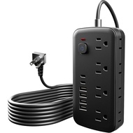 Pengawal Lonjakan Kuasa - 8 Soket AC & 6 Port USB (4A/2C), Kabel Sambungan 1080J dengan Pelbagai Sok