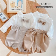 Boy Suit Solid Color Long-Sleeved Shirt Shorts Gentleman Daily Wear Baby One-Year-Old Dress Summer H