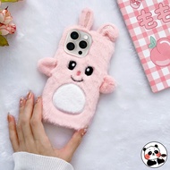 Plush Casing For OPPO A94 A97 F23 F19 F17 F11 F9 Pro Plus F7 R17 R15 Pro R11 R11s R9 R9s Plus Cover Cute Cartoon Rabbit Warm Winter Hairy Soft TPU Phone Case