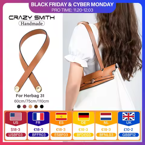 CRAZYSMITH 100% Genuine Leather Bag Strap For Hermes Herbag 31 Short Shoulder Straps 110CM Modified