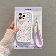 For OPPO A5i A3X A12 A38 A5Pro A57 A16 A15 A7 A5s A17 A18 A95 Purple Flower Case+Lanyard