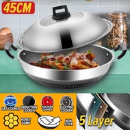 Chiaw77 [ 45CM ] Nonstick Honeycomb Kitchen Cooking Wok with Lid Cover / Kuali Masak Tidak Lekat & P