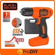 BLACK &amp; DECKER BDCD8K 7.2V Cordless Drill Driver Micro USB Charging Port + Flexible Shaft Set