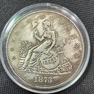1873年美國貿易銀，坐姿自由女神，背飛鹰銀幣，詳如上，稀少！年代久，值得欣賞到收藏！