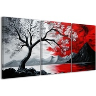 CCWACPP Black and Red 3pc Wall Art Abstract Seascape Paintings Cloud Tree Art Prints Landscape Canva