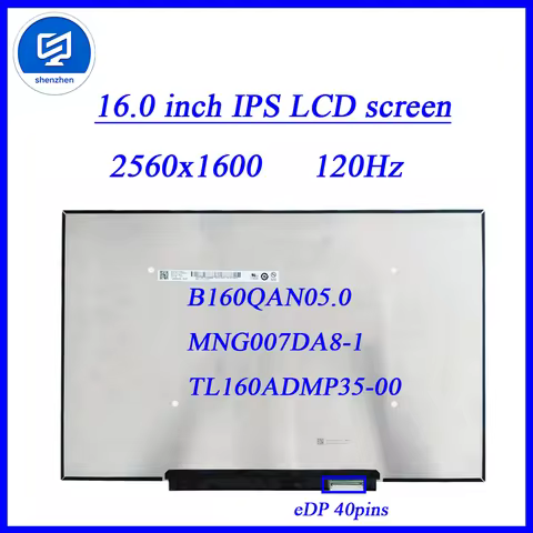 Replacement 16 Inch LCD Screen MNG007DA8-1 B160QAN05.0 TL160ADMP35-00 2560X1600 Matrix Display Panel