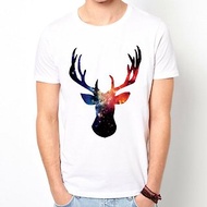 Cosmic Stag 短袖T恤-白色 鹿動物宇宙平價時尚設計自創品牌銀河