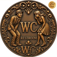2D Vintage WC Restroom Sign - 7.87x7.87" Iron Wall Art, Bathroom Bar Decor