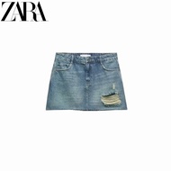 ✗✱❐  ZARA New TRF Womens Mid Waist Bag Hip Perforated Denim Skirt