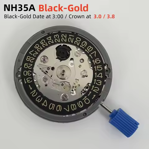 Japan Genuine NH35 NH35A Mechanical Movement Black-Gold Datewheel 3.0/.8 Crown Version 24 Jewels Hig
