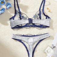 Valentine's Day Sexy Embroidered Flower Mesh Lingerie 2-Piece Set