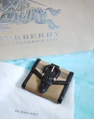 Burberry 英國黑標經典 布面 直格 馬銜雙面扣式短夾 皮夾