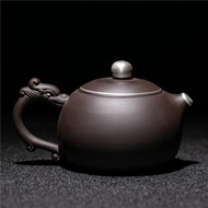 宜興紫砂壺純手工鎏銀如意西施茶壺側把壺創意功夫茶具泡茶器單壺