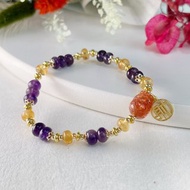 高磁場/財富/貴人-金太陽貔貅紫黃水晶手鍊