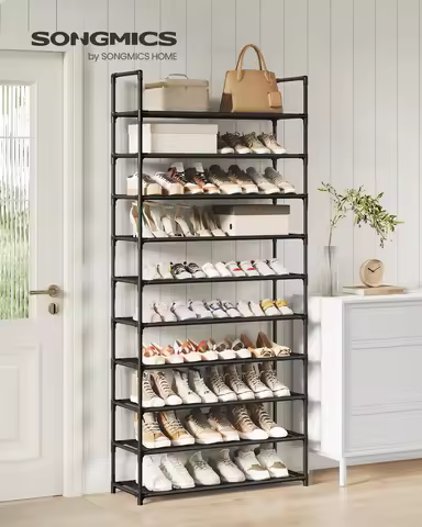 SONGMICS Shoe Rack, 10-Tier Shoe Shelf, Shoe Storage Organizer, 11 x 32.7 x 68 Inches, Metal Frame,